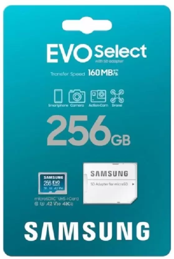 SAMSUNG EVO Select 256 GB MicroSDXC Class 10 130 MB/s Memory Card (With Adapter)